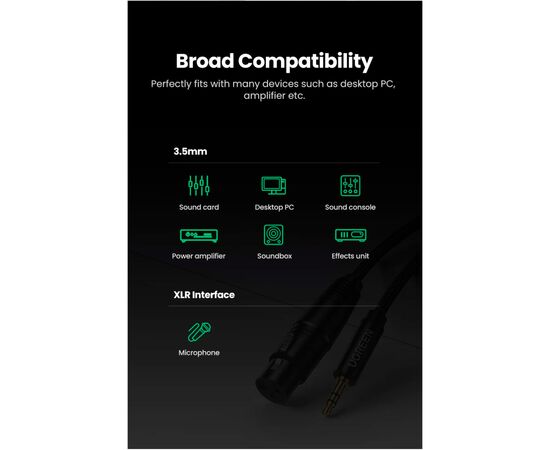 Кабель мультимедийный 3.5mm M to XLR F 1.0m AV182 black Ugreen (20763), изображение 8 Кабель мультимедийный 3.5mm M to XLR F 1.0m AV182 black Ugreen (20763), изображение 8
