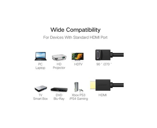 Кабель мультимедийный HDMI M to HDMI M 1.0m 90° corner HD103 black Ugreen (10172), изображение 4