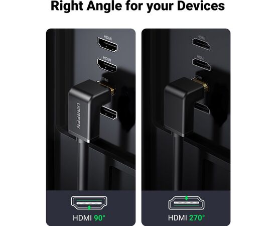 Кабель мультимедийный HDMI M to HDMI M 2.0m 90° corner HD103 black Ugreen (10173), изображение 4