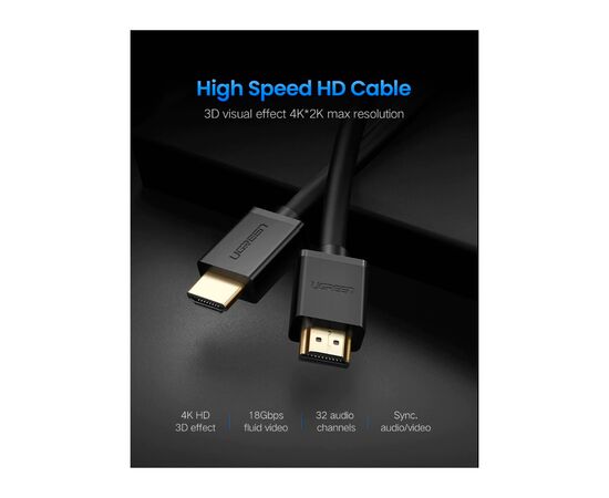 Кабель мультимедийный HDMI M to HDMI M 10.0m HD104 black Ugreen (10110), изображение 2