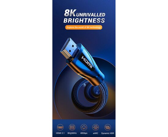 Кабель мультимедийный HDMI M to HDMI M 5.0m braided HD140 black Ugreen (80405), изображение 2 Кабель мультимедийный HDMI M to HDMI M 5.0m braided HD140 black Ugreen (80405), изображение 2