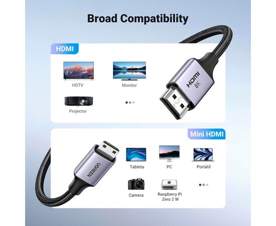 Кабель мультимедийный HDMI M to HDMI mini M 1.0m 8K HD163 black Ugreen (15514), изображение 7