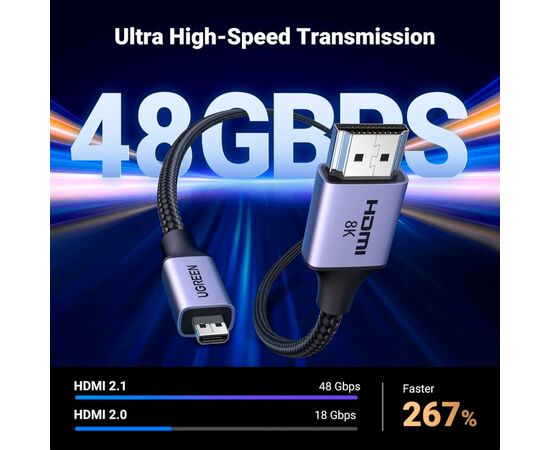 Кабель мультимедийный HDMI M to HDMI micro M 1.0m V2.1 8K60Hz HD164 black Ugreen (15516), изображение 4