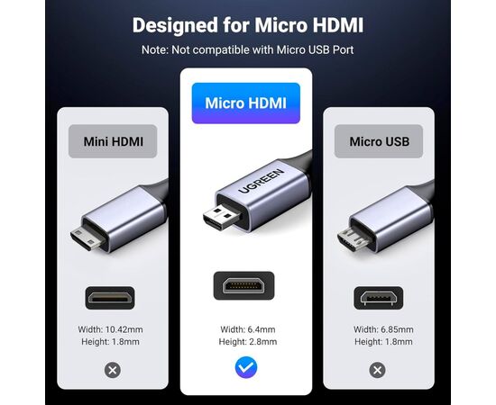Кабель мультимедийный HDMI M to HDMI micro M 1.0m V2.1 8K60Hz HD164 black Ugreen (15516), изображение 7