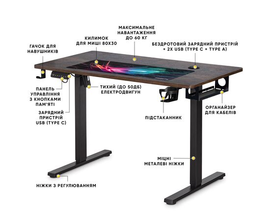 Компьютерный стол Mealux PowerDesk Energy Antique з електрорегулюванням висоти (EVO-201 Energy A/B), изображение 3 Компьютерный стол Mealux PowerDesk Energy Antique з електрорегулюванням висоти (EVO-201 Energy A/B), изображение 3