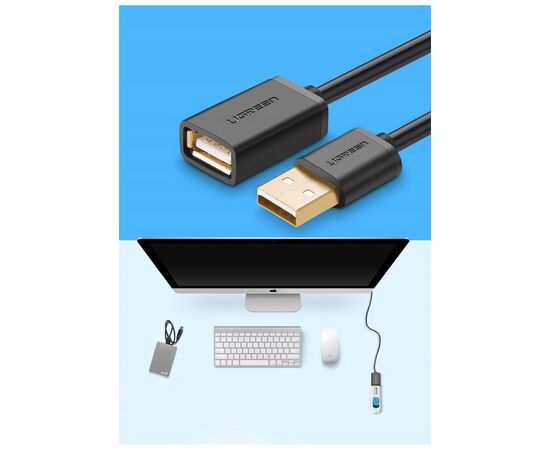 Дата кабель USB 2.0 AM/AF 1.0m US103 black Ugreen (10314), зображення 2 Дата кабель USB 2.0 AM/AF 1.0m US103 black Ugreen (10314), зображення 2