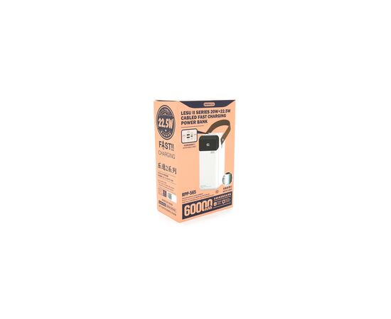 Батарея универсальная Remax 60000mAh, 22.5W, PD+QC, 2*USB+Type-C+Lightning, Black/White (RPP-565), изображение 5 Батарея универсальная Remax 60000mAh, 22.5W, PD+QC, 2*USB+Type-C+Lightning, Black/White (RPP-565), изображение 5