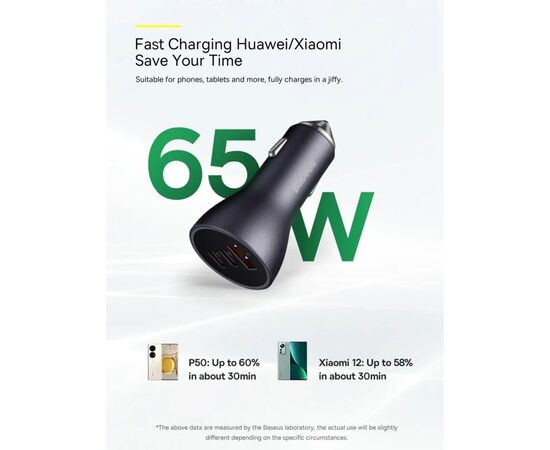 Зарядное устройство Baseus 1xUSB + 2xUSB-C 65W Golden Contactor Pro dark gray (CGJP010013), изображение 10