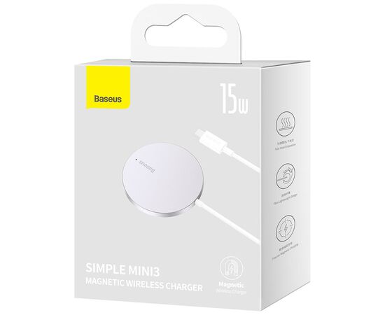 Зарядний пристрій Baseus Simple Mini3 Magnetic Wireless Charger 15W Silver (CCJJ040012), зображення 4 Зарядний пристрій Baseus Simple Mini3 Magnetic Wireless Charger 15W Silver (CCJJ040012), зображення 4