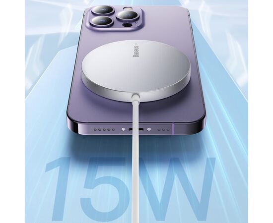 Зарядний пристрій Baseus Simple Mini3 Magnetic Wireless Charger 15W Silver (CCJJ040012), зображення 7 Зарядний пристрій Baseus Simple Mini3 Magnetic Wireless Charger 15W Silver (CCJJ040012), зображення 7