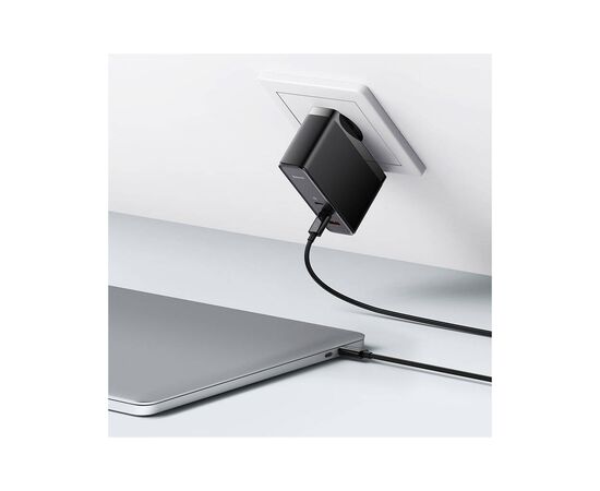 Зарядний пристрій Baseus 2xUSB-C 140W + 1xUSB GaN + cable USB-C to USB-C black (CCGP100201), зображення 11 Зарядний пристрій Baseus 2xUSB-C 140W + 1xUSB GaN + cable USB-C to USB-C black (CCGP100201), зображення 11