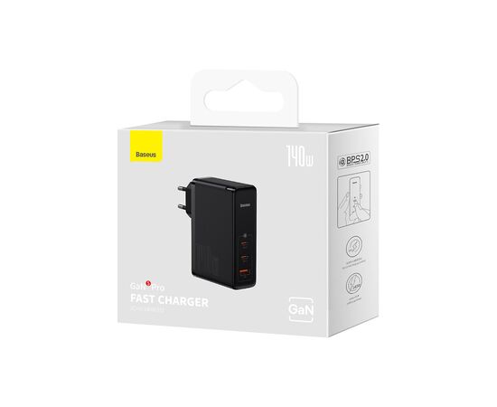 Зарядний пристрій Baseus 2xUSB-C 140W + 1xUSB GaN + cable USB-C to USB-C black (CCGP100201), зображення 7 Зарядний пристрій Baseus 2xUSB-C 140W + 1xUSB GaN + cable USB-C to USB-C black (CCGP100201), зображення 7