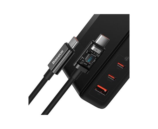 Зарядний пристрій Baseus 2xUSB-C 140W + 1xUSB GaN + cable USB-C to USB-C black (CCGP100201), зображення 8 Зарядний пристрій Baseus 2xUSB-C 140W + 1xUSB GaN + cable USB-C to USB-C black (CCGP100201), зображення 8