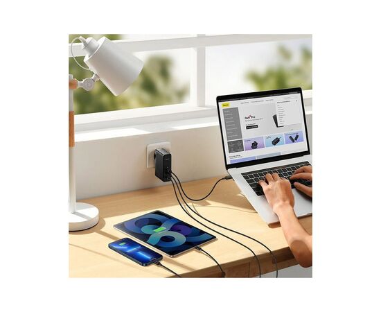 Зарядний пристрій Baseus 2xUSB-C 140W + 1xUSB GaN + cable USB-C to USB-C black (CCGP100201), зображення 9 Зарядний пристрій Baseus 2xUSB-C 140W + 1xUSB GaN + cable USB-C to USB-C black (CCGP100201), зображення 9