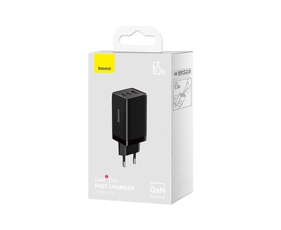 Зарядное устройство Baseus 2xUSB-C 65W + 1xUSB GaN + cable USB-C to USB-C 100W 1.0m black (CCGP120201), изображение 6