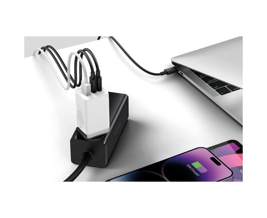 Зарядний пристрій Baseus 2xUSB-C 65W + 1xUSB GaN + cable USB-C to USB-C 100W 1.0m white (CCGP120202), зображення 7 Зарядний пристрій Baseus 2xUSB-C 65W + 1xUSB GaN + cable USB-C to USB-C 100W 1.0m white (CCGP120202), зображення 7