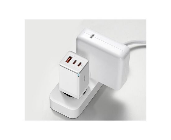 Зарядний пристрій Baseus 2xUSB-C 65W + 1xUSB GaN + cable USB-C to USB-C 100W 1.0m white (CCGP120202), зображення 8 Зарядний пристрій Baseus 2xUSB-C 65W + 1xUSB GaN + cable USB-C to USB-C 100W 1.0m white (CCGP120202), зображення 8