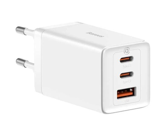 Зарядний пристрій Baseus 2xUSB-C 65W + 1xUSB GaN + cable USB-C to USB-C 100W 1.0m white (CCGP120202)