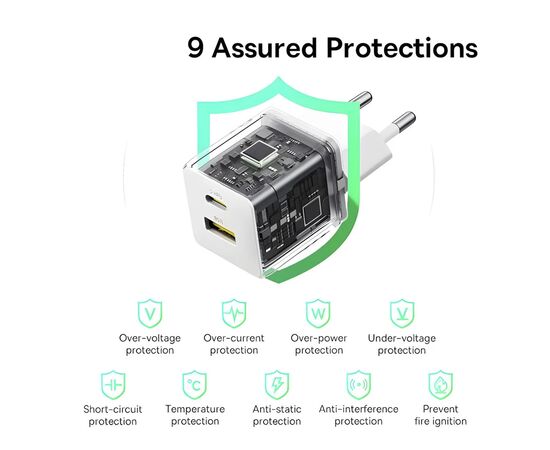 Зарядний пристрій Baseus 1xUSB-C 20W + 1xUSB white + cable USB-C to USB-C 60W 1.0m (P10111608213-01), зображення 12 Зарядний пристрій Baseus 1xUSB-C 20W + 1xUSB white + cable USB-C to USB-C 60W 1.0m (P10111608213-01), зображення 12