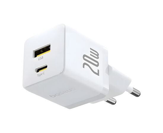 Зарядний пристрій Baseus 1xUSB-C 20W + 1xUSB white + cable USB-C to USB-C 60W 1.0m (P10111608213-01), зображення 5 Зарядний пристрій Baseus 1xUSB-C 20W + 1xUSB white + cable USB-C to USB-C 60W 1.0m (P10111608213-01), зображення 5