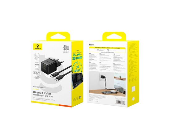 Зарядний пристрій Baseus 1xUSB-C 30W + 1xUSB + cable USB-C to USB-C 60W 1.0m (P1011160A113-01), зображення 4 Зарядний пристрій Baseus 1xUSB-C 30W + 1xUSB + cable USB-C to USB-C 60W 1.0m (P1011160A113-01), зображення 4