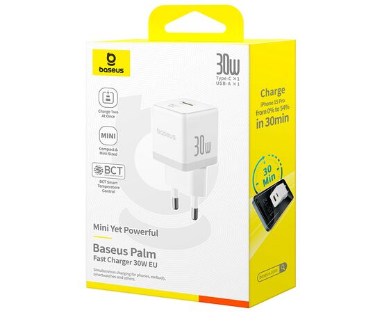 Зарядний пристрій Baseus 1xUSB-C 30W + 1xUSB white (P1011160A213-00), зображення 7 Зарядний пристрій Baseus 1xUSB-C 30W + 1xUSB white (P1011160A213-00), зображення 7