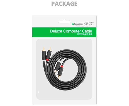 Кабель мультимедийный 2xRCA M to 2xRCA M 1.5m AV104 black Ugreen (10517), изображение 4