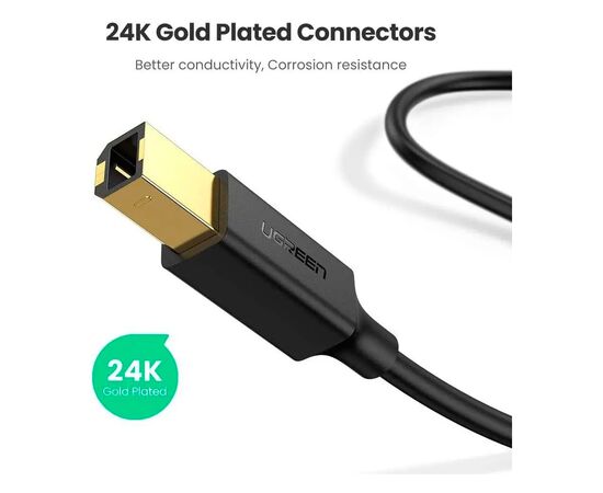 Кабель для принтера USB 2.0 AM/BM 1.0m US135 black Ugreen (20846), изображение 3 Кабель для принтера USB 2.0 AM/BM 1.0m US135 black Ugreen (20846), изображение 3