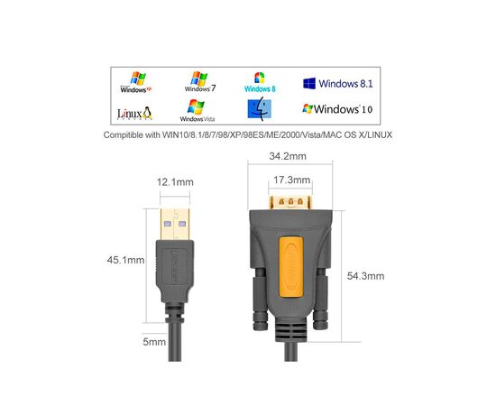 Кабель для передачи данных USB to COM M 3.0m DB9 RS-232 CR104 black Ugreen (20223), изображение 11 Кабель для передачи данных USB to COM M 3.0m DB9 RS-232 CR104 black Ugreen (20223), изображение 11