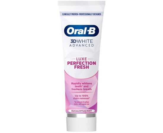 Зубна паста Oral-B 3D White Advanced Luxe Perfection Прохолода м'яти та евкаліпту 75 мл (8700216922739), зображення 3 Зубна паста Oral-B 3D White Advanced Luxe Perfection Прохолода м'яти та евкаліпту 75 мл (8700216922739), зображення 3