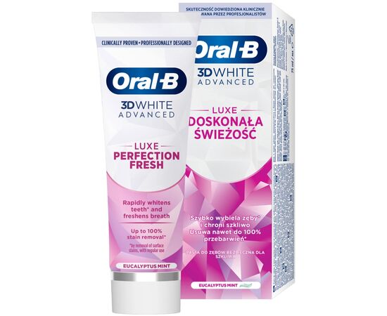 Зубна паста Oral-B 3D White Advanced Luxe Perfection Прохолода м'яти та евкаліпту 75 мл (8700216922739) Зубна паста Oral-B 3D White Advanced Luxe Perfection Прохолода м'яти та евкаліпту 75 мл (8700216922739)