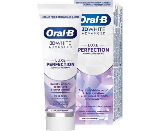 Зубна паста Oral-B 3D White Advanced Luxe Perfection Прохолода перцевої м'яти 75 мл (8700216922784) Зубна паста Oral-B 3D White Advanced Luxe Perfection Прохолода перцевої м'яти 75 мл (8700216922784)