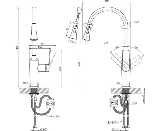 Смеситель Kroner KRP Makon-GRP030-T (CV033865), изображение 8 Смеситель Kroner KRP Makon-GRP030-T (CV033865), изображение 8