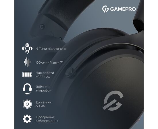 Наушники GamePro Asgard Skadi Wireless Black (HSW191B), изображение 12 Наушники GamePro Asgard Skadi Wireless Black (HSW191B), изображение 12