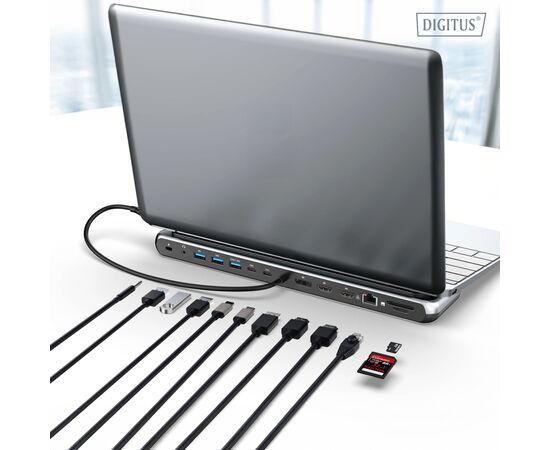 Порт-реплікатор Digitus USB-C > 2xHDMI/1xDP/3xUSB-A/USB-C/RJ54/PD/Audio (DA-70919), зображення 5 Порт-реплікатор Digitus USB-C > 2xHDMI/1xDP/3xUSB-A/USB-C/RJ54/PD/Audio (DA-70919), зображення 5