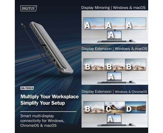 Порт-реплікатор Digitus USB-C > 2xHDMI/1xDP/3xUSB-A/USB-C/RJ54/PD/Audio (DA-70919), зображення 7 Порт-реплікатор Digitus USB-C > 2xHDMI/1xDP/3xUSB-A/USB-C/RJ54/PD/Audio (DA-70919), зображення 7