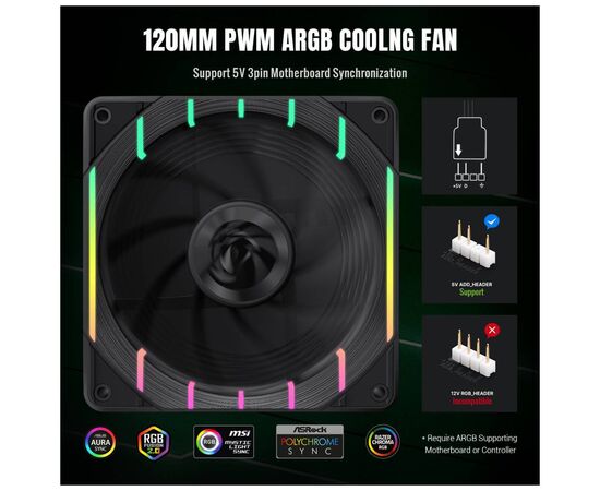 Кулер для корпуса Gamemax Tornado T12 ARGB-R, изображение 7 Кулер для корпуса Gamemax Tornado T12 ARGB-R, изображение 7
