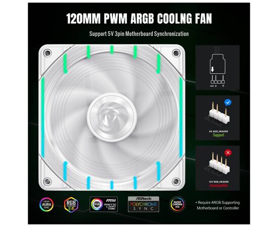Кулер до корпусу Gamemax Tornado T12 ARGB-RW, зображення 7 Кулер до корпусу Gamemax Tornado T12 ARGB-RW, зображення 7