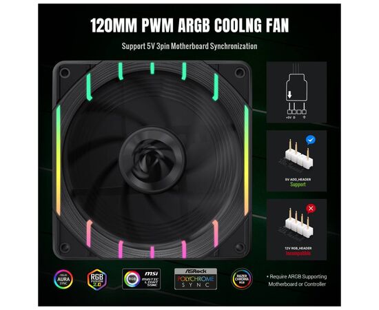Кулер до корпусу Gamemax Tornado T12 ARGB, зображення 7 Кулер до корпусу Gamemax Tornado T12 ARGB, зображення 7