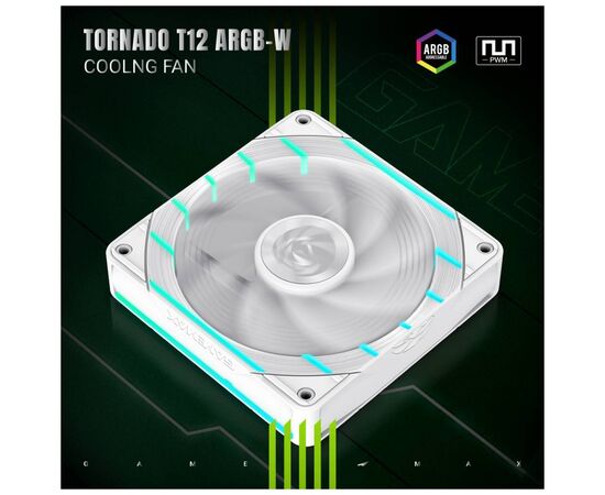 Кулер для корпуса Gamemax Tornado T12 ARGB-W, изображение 5 Кулер для корпуса Gamemax Tornado T12 ARGB-W, изображение 5