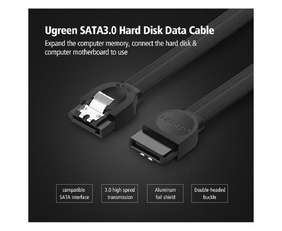 Кабель для передачи данных SATA 3 Data Cable 0.5m US217 Black Ugreen (30796), изображение 3 Кабель для передачи данных SATA 3 Data Cable 0.5m US217 Black Ugreen (30796), изображение 3