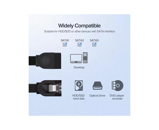 Кабель для передачи данных SATA 3 Data Cable 0.5m US217 Black Ugreen (30796), изображение 8 Кабель для передачи данных SATA 3 Data Cable 0.5m US217 Black Ugreen (30796), изображение 8