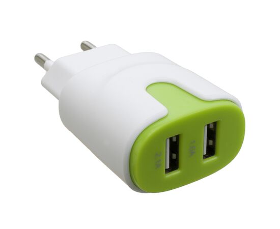 Зарядное устройство Patron 2xUSB 2.0 2A/1A white/green (PN-2USB-220V-G)
