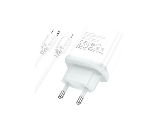 Зарядное устройство HOCO C104A USB-C PD20W + cable USB-C to Lightning white (6931474782908), изображение 4