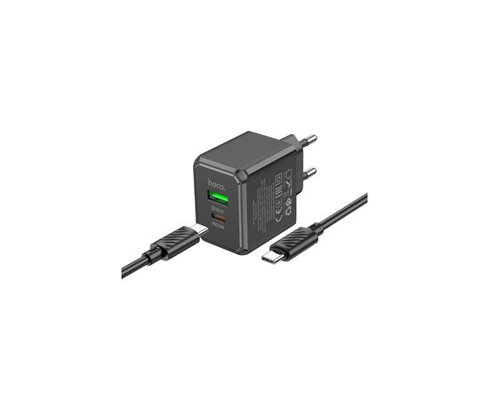 Зарядное устройство HOCO CS14A USB-C PD20W + USB QC3.0 + cable USB-C to USB-C black (6942007603911), изображение 5