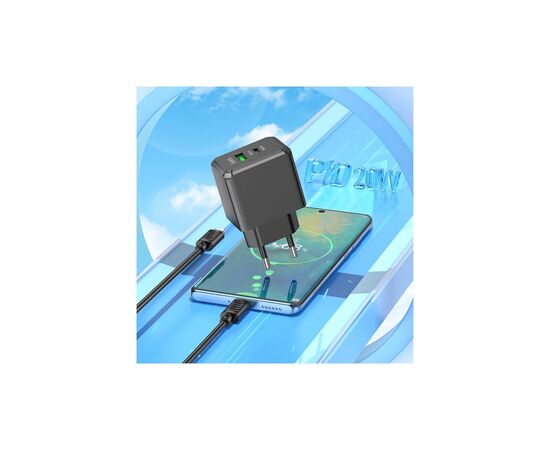 Зарядное устройство HOCO CS14A USB-C PD20W + USB QC3.0 + cable USB-C to USB-C black (6942007603911), изображение 7