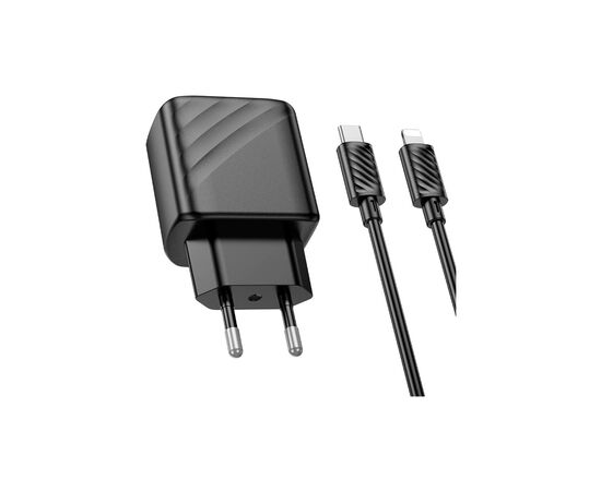 Зарядное устройство HOCO CS23A USB-C PD30W + 1xUSB QC3.0 + cable USB-C to Lightning black (6942007609951), изображение 3