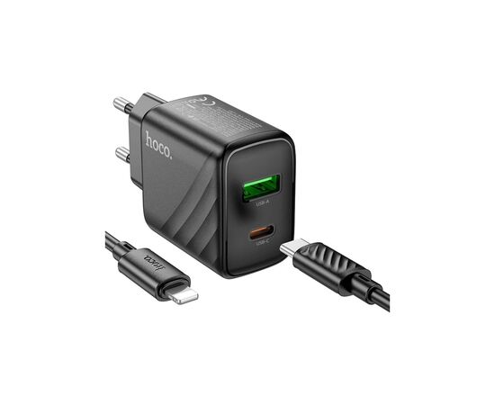 Зарядное устройство HOCO CS23A USB-C PD30W + 1xUSB QC3.0 + cable USB-C to Lightning black (6942007609951), изображение 5