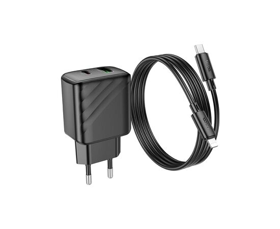 Зарядное устройство HOCO CS23A USB-C PD30W + 1xUSB QC3.0 + cable USB-C to Lightning black (6942007609951), изображение 6