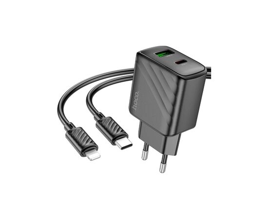 Зарядное устройство HOCO CS23A USB-C PD30W + 1xUSB QC3.0 + cable USB-C to Lightning black (6942007609951)